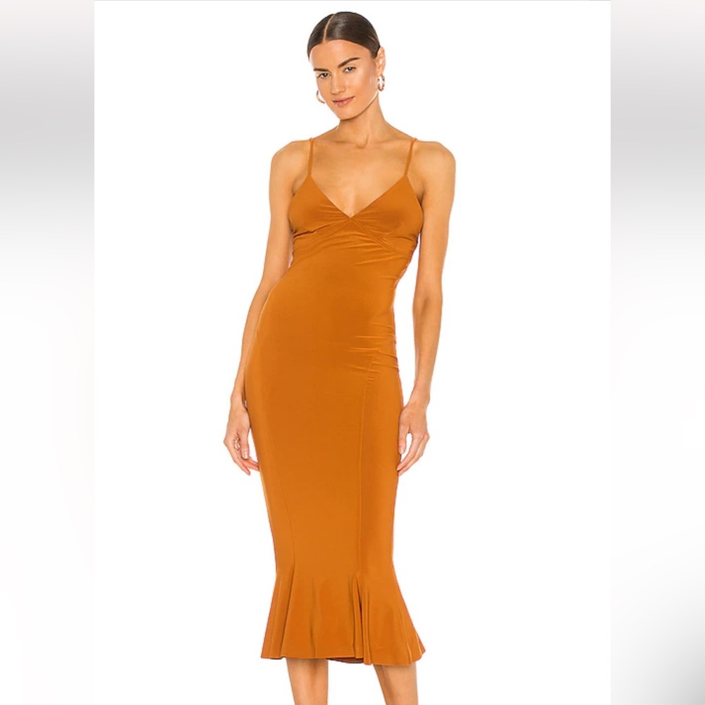 Norma Kamali x Revolve Slip Fishtail Dress in Bronze